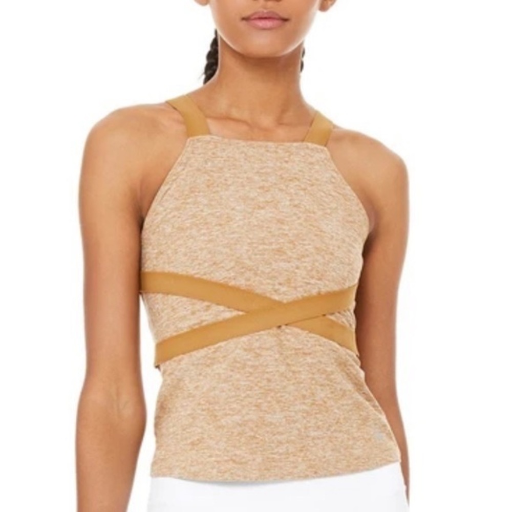new Alo Yoga Harness Alosoft Tank, heathered brown